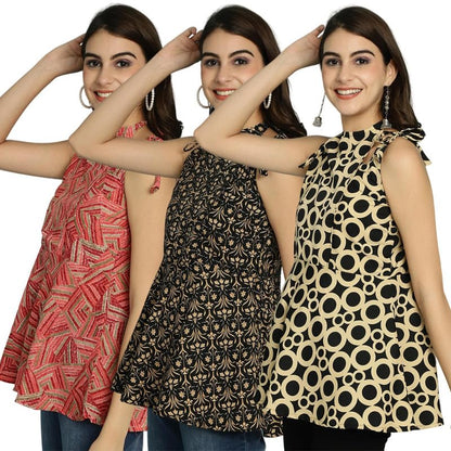 Pinkmint Women Combo Tunic Top for Women ll Fancy Crape Girls Tops ll Regular Fit Casual top (Pack of 3)