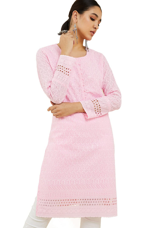 Soch Women Floral Pink Cotton Kurta