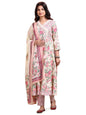 Ishin Floral Printed V-Neck Pure Cotton Kurta With Trousers & Dupatta | Kurta Set For Women | Kurta With Trousers And Dupatta