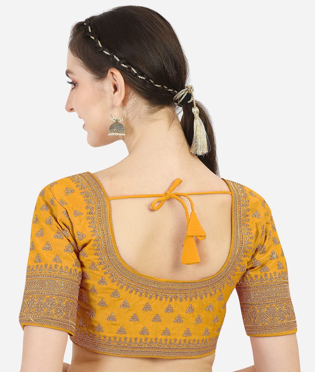 Pujia Mills WomenS Silk Embroidery Sequins Work Readymade Saree Blouse