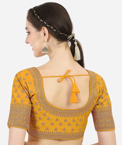 Pujia Mills WomenS Silk Embroidery Sequins Work Readymade Saree Blouse