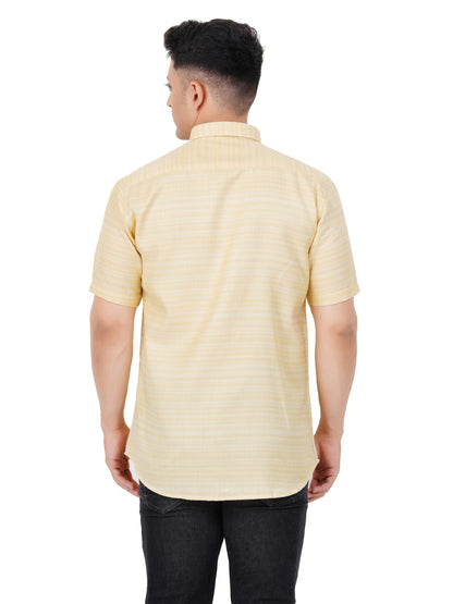 PRAKASAM COTTON Mens Self Design Cotton Half Sleeve Shirt for Mens/Formal Linen Cotton Shirt for Mens/Regular Fit Cotton Shirt f