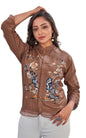 Kesudi WomenS Rayon Floral Embroidered Tunic Top With Mandarin Neck 3/4 Sleeve Extra Short Length And Button Closure | Se-River