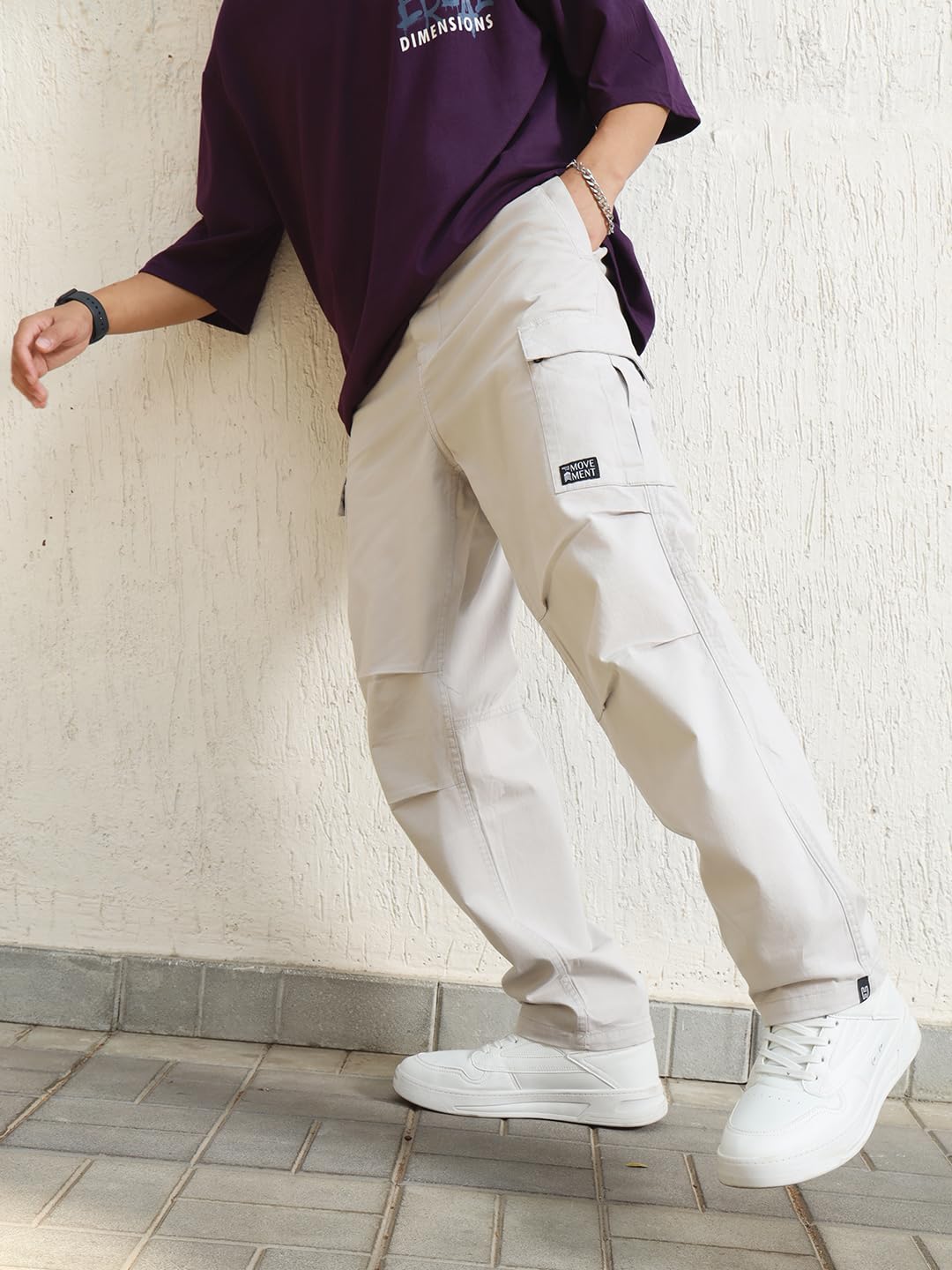 Hubberholme Men Grey Casual Summer Cotton Loose Fit Solid Trousers_2