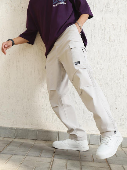 Hubberholme Men Grey Casual Summer Cotton Loose Fit Solid Trousers_2