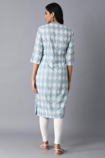 W for Woman Light Blue Printer Kurta