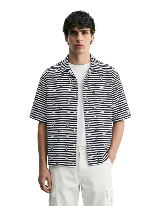 The Indian Garage Co Mens Boxy Cutaway Collar Half Sleeves Character Street Shirt