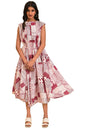 W For Woman WomenS Cotton Red Abstract Printed Flared Vacay Dress Ankle Length 23Few18769-120826 Bud