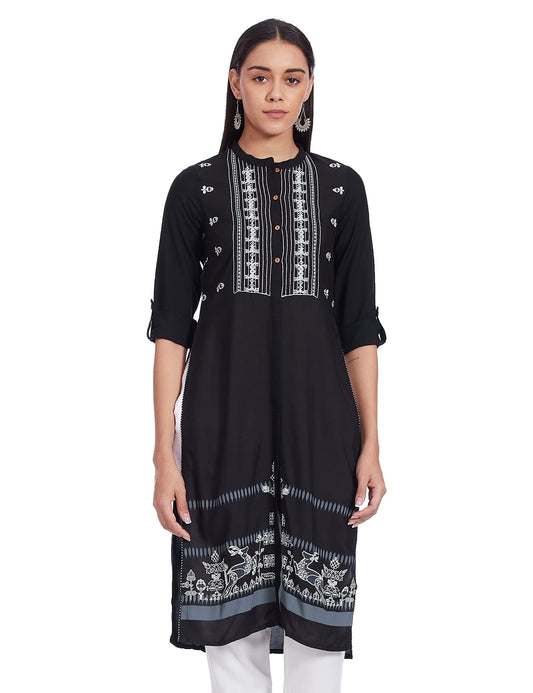 W for Woman Women's Viscose Regular Fit Embroidered and Printed Shirt Kurta