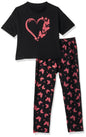 T2F Girls Cotton Printed Oversized Fit Crop Top and Pant Pajama Set Black
