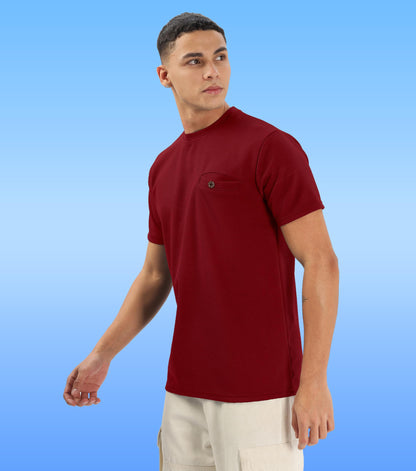 SHODOX Mens Solid Round Neck Half Sleeve Regular fit Tshirt (Pack of 1) Maroon