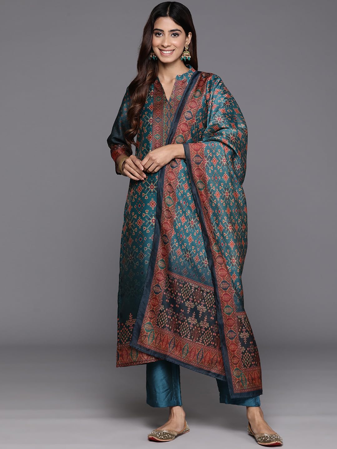 Varanga Mustard Printed Dress With Floral Embroidery On Sleeves  Stylish & Elegant Casual Dress For Women