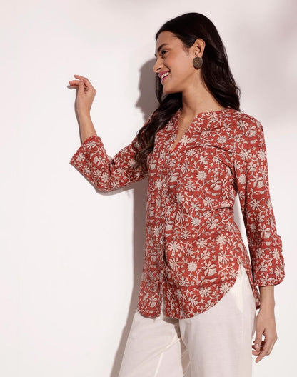 Fabindia WomenS Printed Regular Fit Shirt (1035769Red_Red