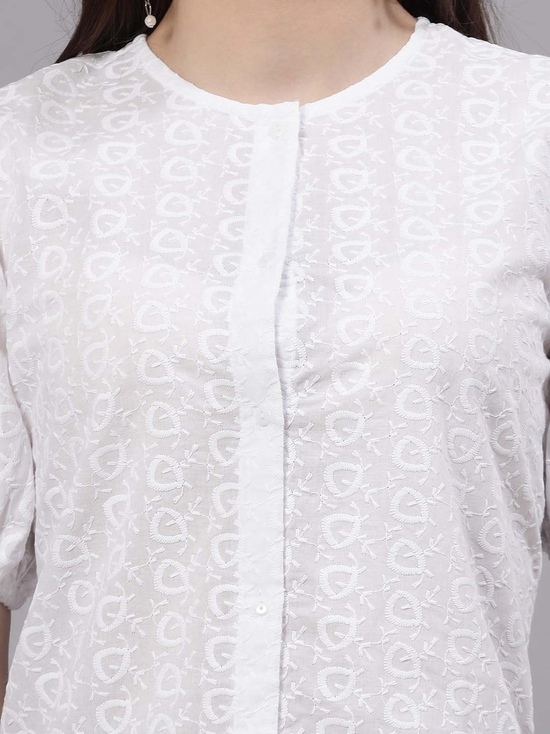 Style Quotient Women White Smart Round Neck Button Down Top