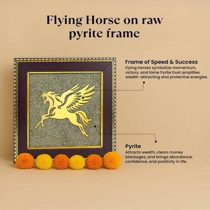 Astrotalk Flying Horse on Raw Pyrite Frame | Powerful Vastu Decorative Item | Pyrite Stone Brings Wealth, Luck & Success | Elegant Home Decor & Wall Decor Item for Living Room or Office
