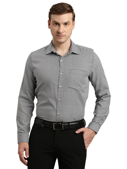 Turtle Men Giza Cotton Slim Fit Black Dobby Print Formal Shirt