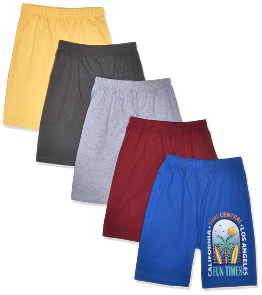 T2F Boys Printed Cotton Regular Fit Shorts(Pack of 5), Assorted, 9-10 Years
