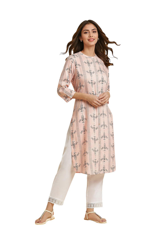 W for Woman Womens Viscose Regular Kurta (23AUW19916-122831_Crepe Pink