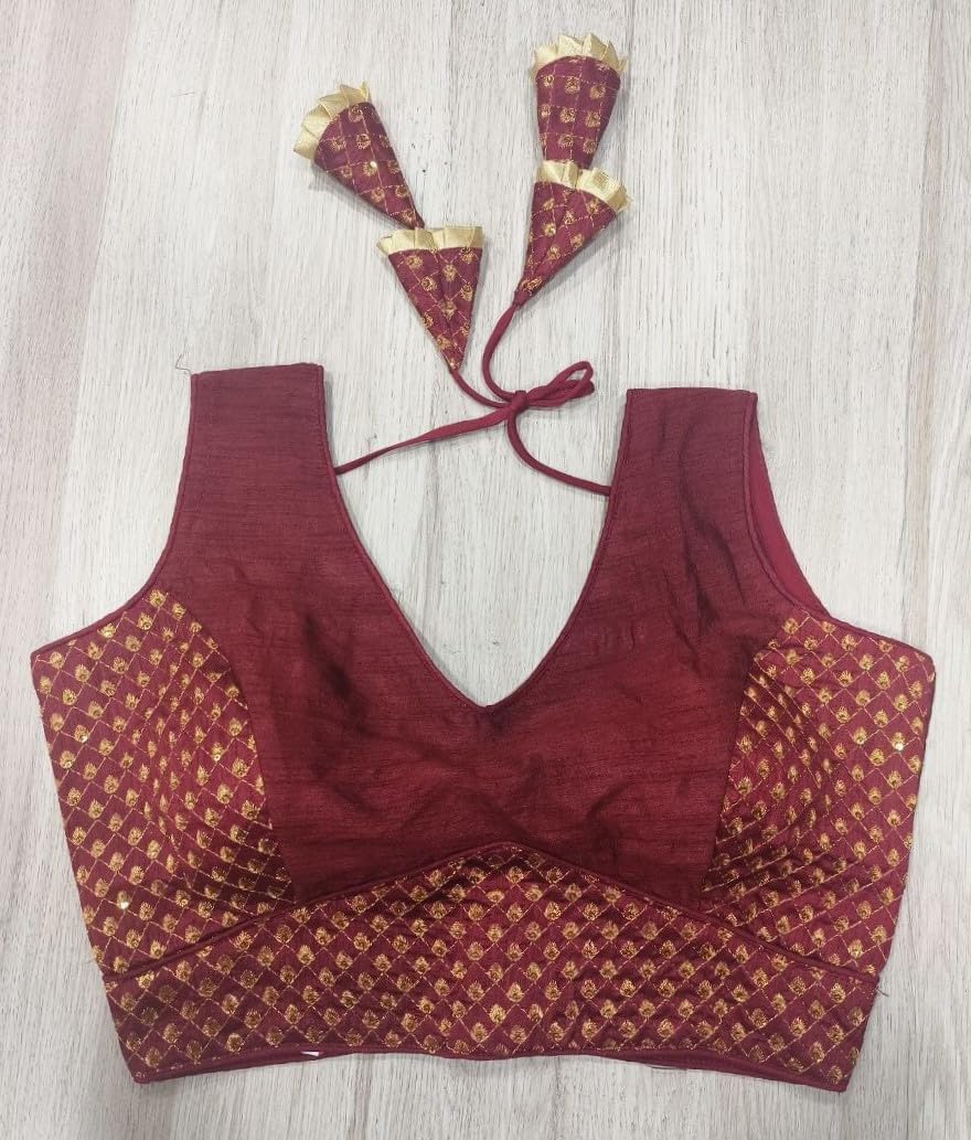 Pujia Mills WomenS Readymade Heavy Mono Banglori Sleeveless Sabyasachi Pattern Embroidery With Sequence Work Maroon Color Saree