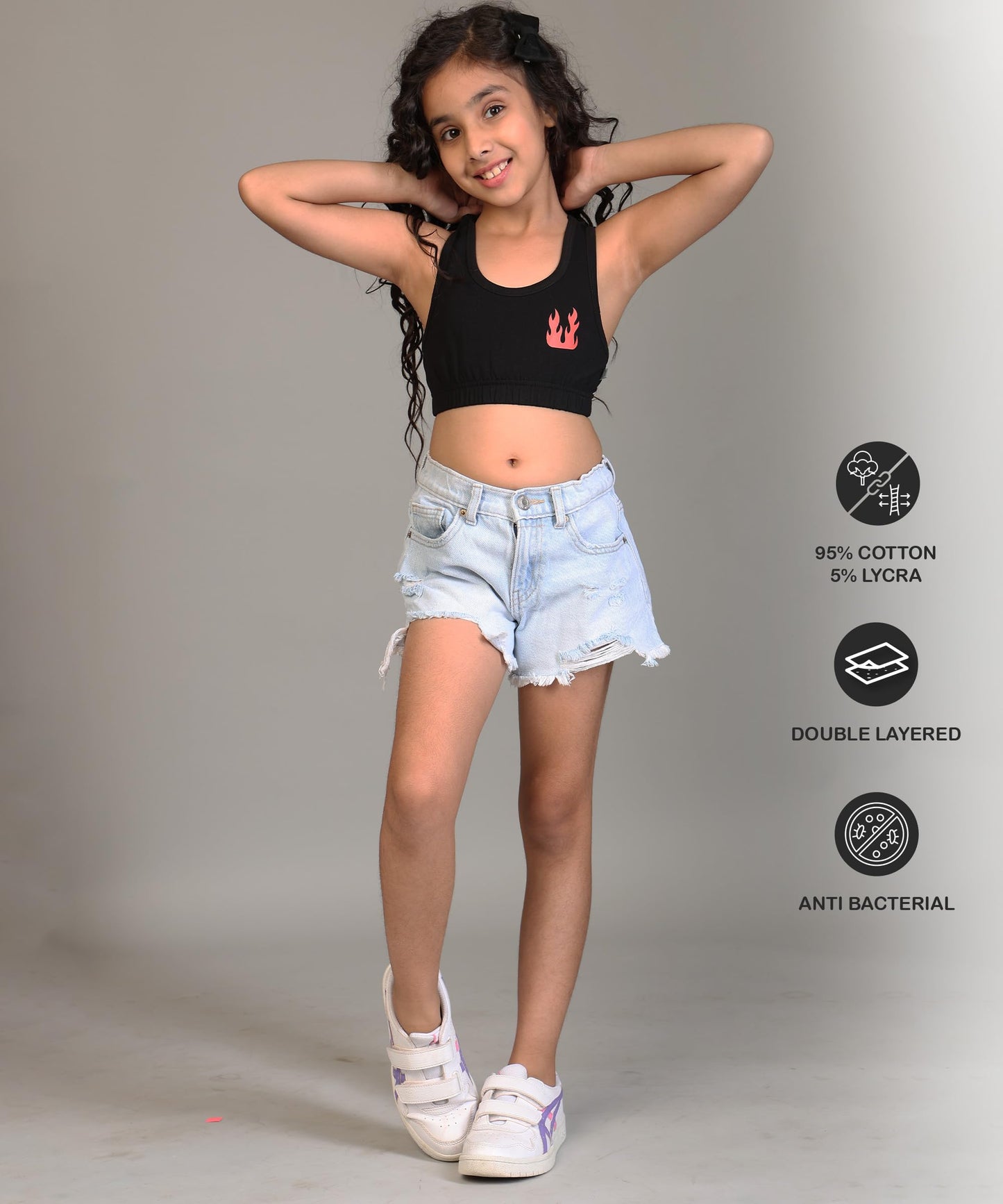 Kyda Kids Girls Antibacterial Cotton Printed Sports Bra Training Bras, Non Padded, Chest Double Layered Wireless Light Padded Br