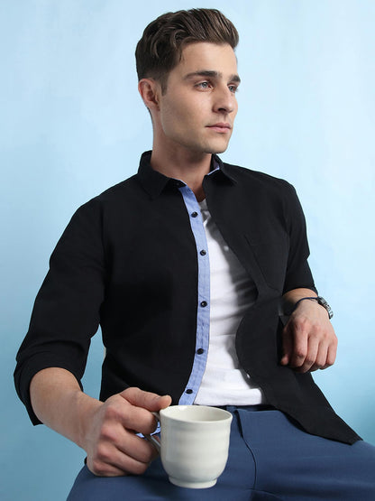 Dennis Lingo Men Solid Spread Collar Full Sleeves Regular Fit Casual Shirt