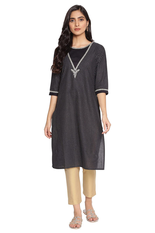 W for Woman Women's Cotton Mock Neck Straight Kurta