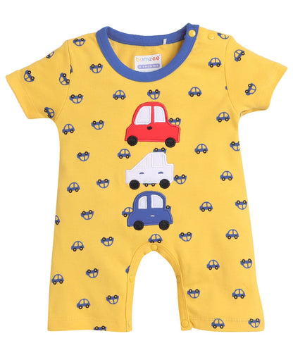 Bumzee Yellow Boys Half Sleeves Thigh Length Romper Age - 9-12 Months (Peb8067E-Ylw)