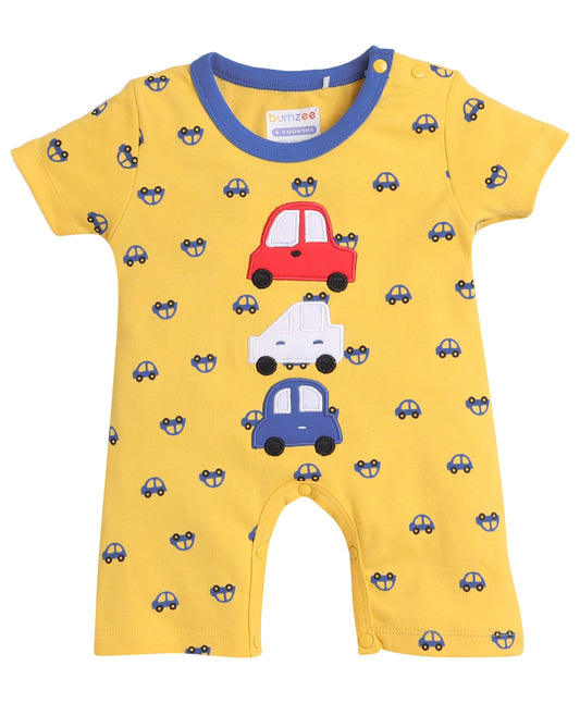 Bumzee Yellow Boys Half Sleeves Thigh Length Romper Age - 9-12 Months (Peb8067E-Ylw)