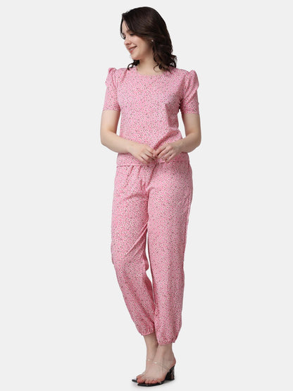 POPWINGS Casual Printed Top and Joggers Set for Women || Stylish Summer Co-Ords Set for Women || Round-Neck Top and Joggers Comb