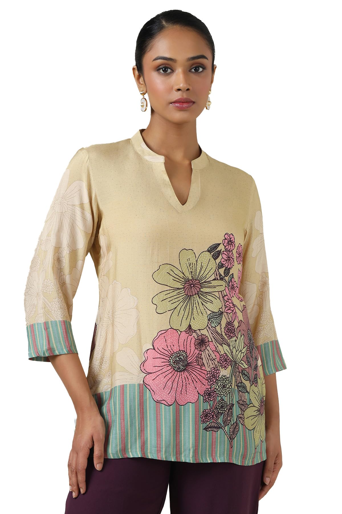 Soch Womens Beige Muslin Botanical Tunic