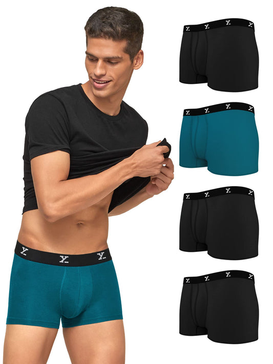 XYXX Mens Underwear Shuffle IntelliSoft Antimicrobial Micro Modal Trunk Pack of 5 (Black;Black;Black;DEEP SEA Blue;DEEP SEA Blu