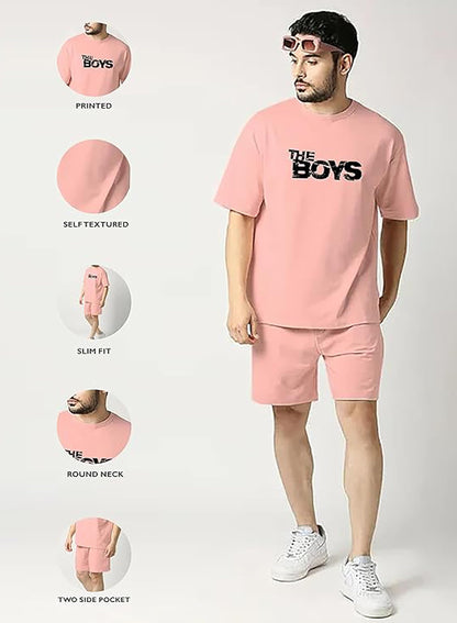 ELLITI Cotton Blend Casual Round Neck Printed T-Shirt and Shorts Set, Mens Pyjama Co-Ord Set, Sleepwear & Loungewear, Summer Ni