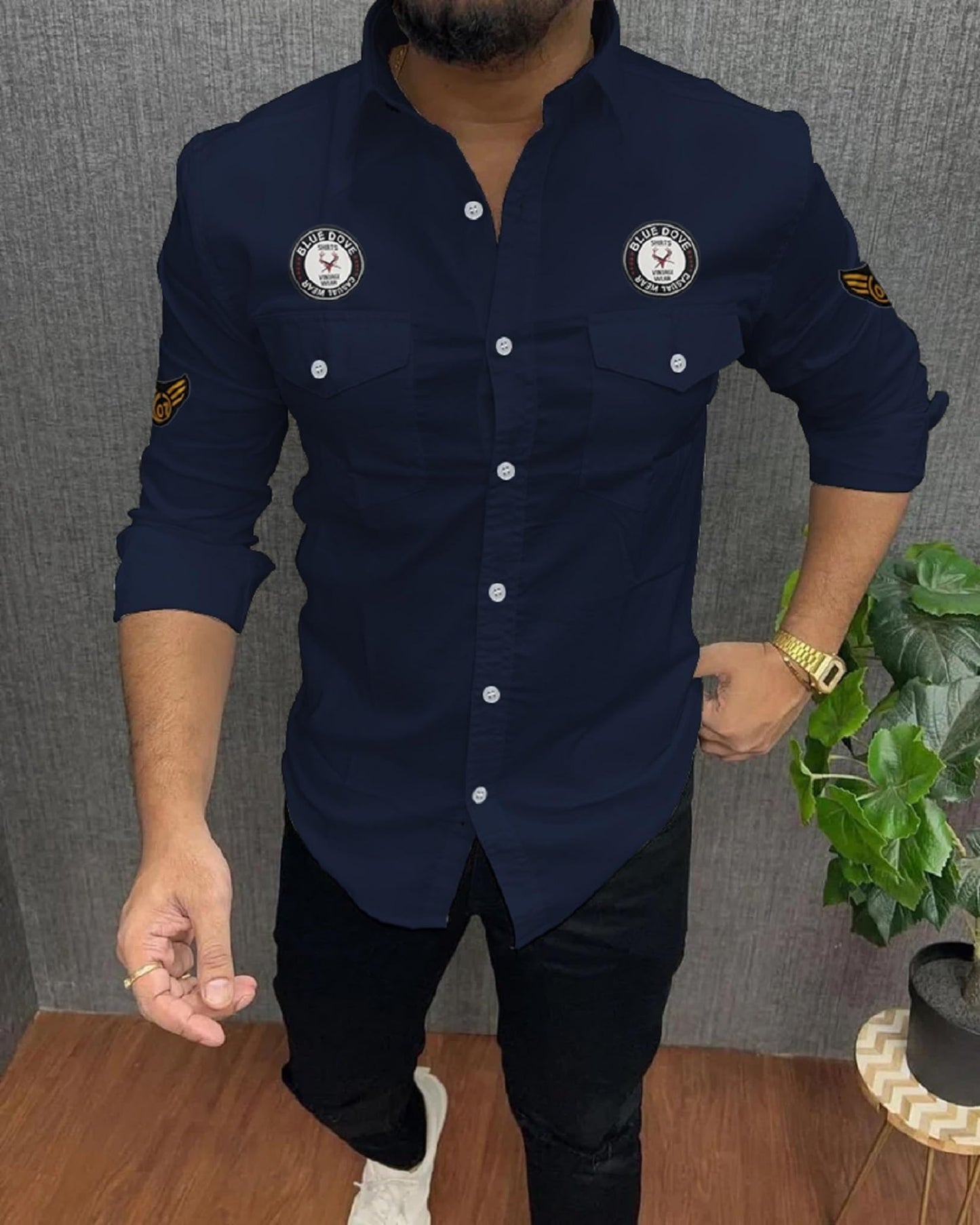 Kadiyu Double Pocket MenS Casual Fit Formal Shirt - Stylish And Comfortable Dress Shirt For Work And Everyday Wear Blue