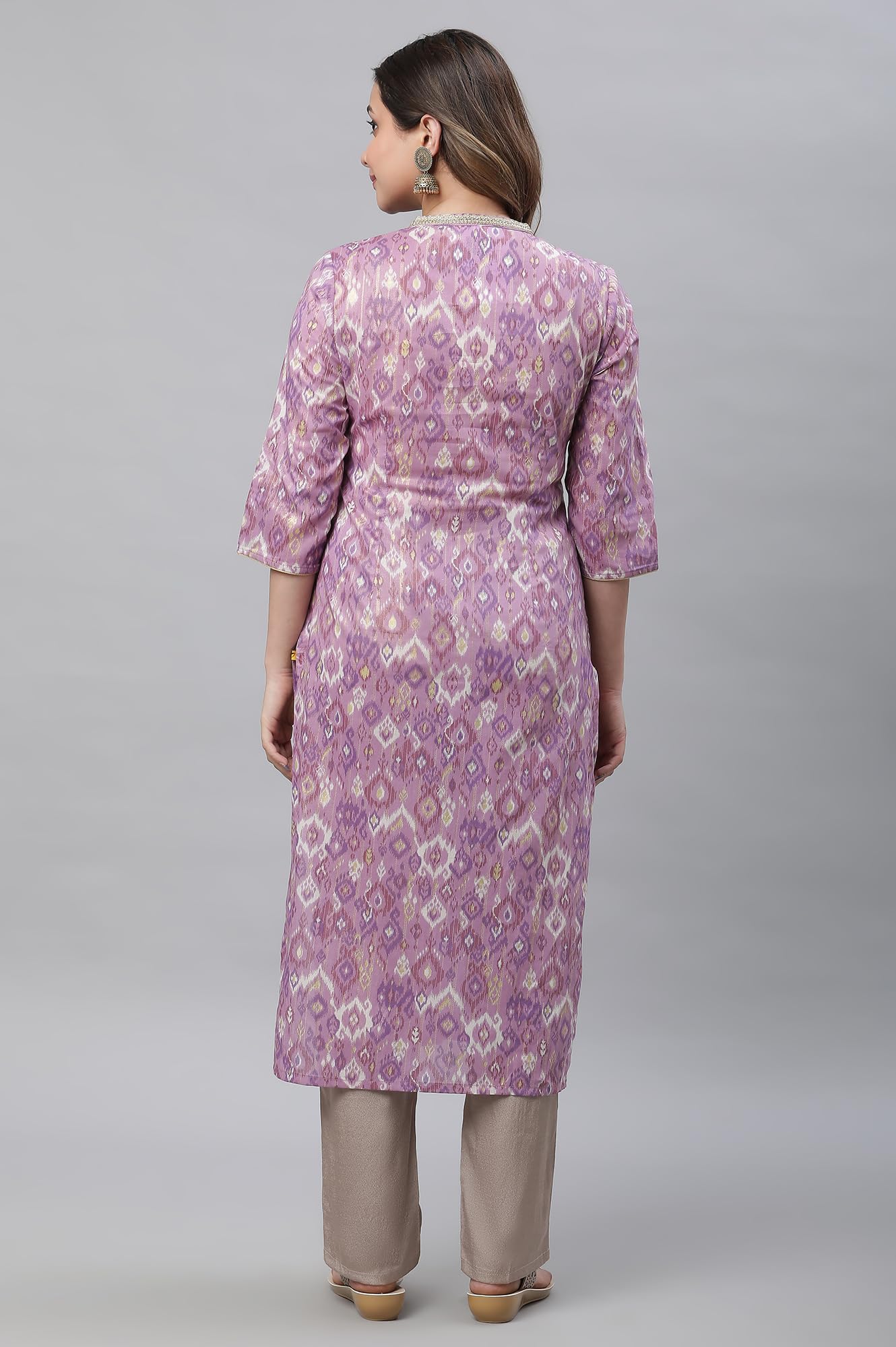 Aurelia WomenS Geometric Printed Printed Straight Long Purple Cotton Kurta