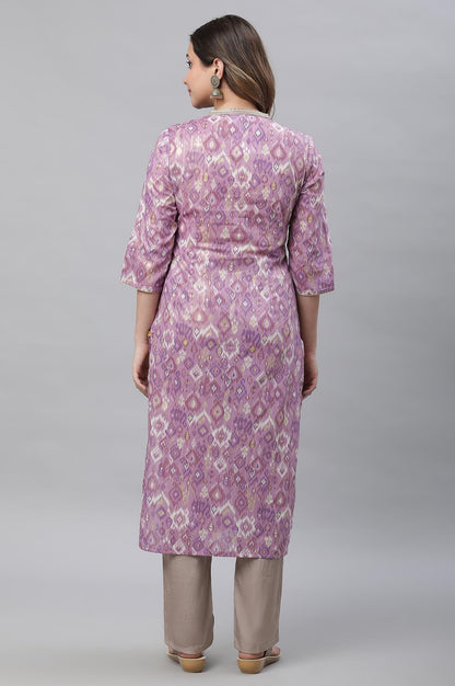 Aurelia WomenS Geometric Printed Printed Straight Long Purple Cotton Kurta