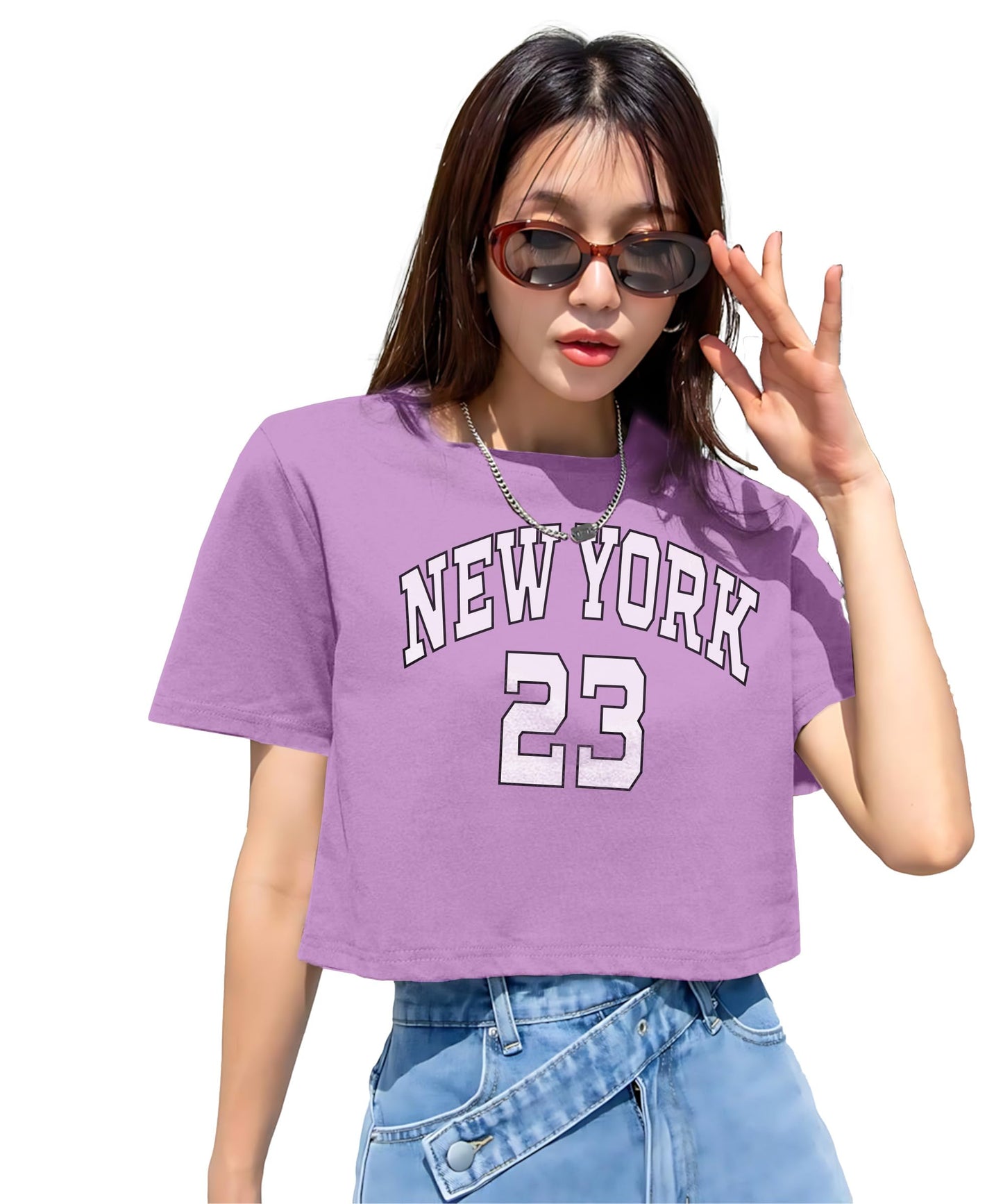 SHODOX 100% Cotton Crop top for Women - Printed Raglan Sleeve Stylish T-Shirt, Oversized fit Drop Shoulder Crop Top for Women