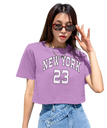 SHODOX 100% Cotton Crop top for Women - Printed Raglan Sleeve Stylish T-Shirt, Oversized fit Drop Shoulder Crop Top for Women