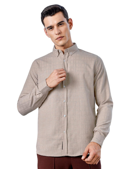 Thomas Scott Mens | Solid | Long Sleeve | Polyster Blend | Casual | Button Down Collar | Shirts for Men(TS1718_Beige)