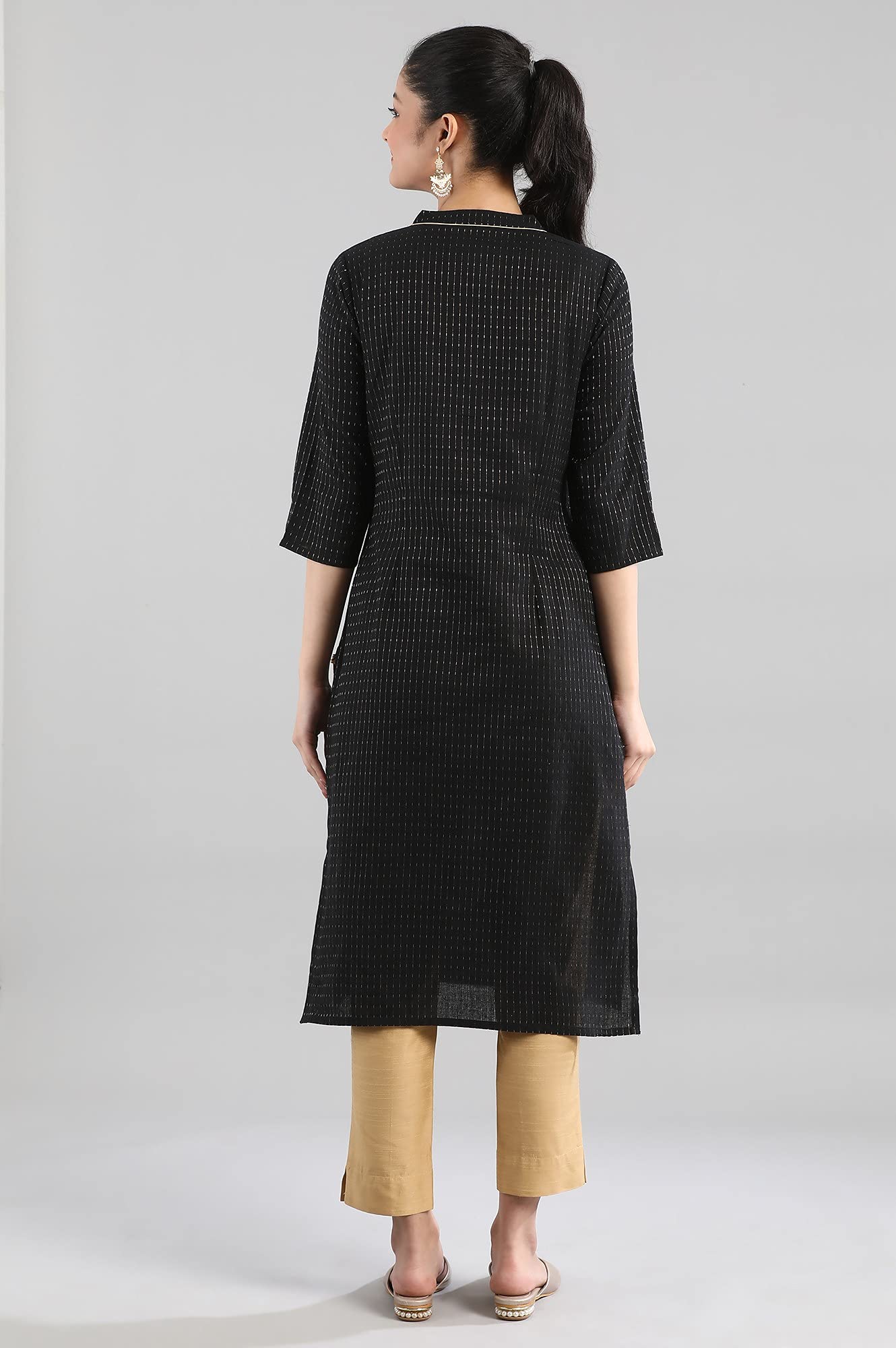 Aurelia Women's Cotton Dobby Band Collar Straight Kurta