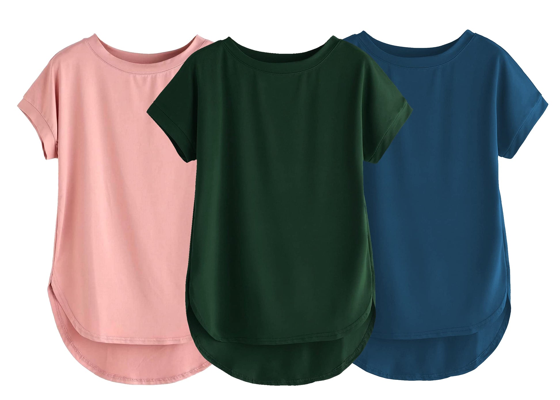 Fabricorn Combo Of Three Plain Bottle Green, Dusty Rose And Airforce Blue Round Neck Up And Down Cotton Tshirt For Women (Bottle
