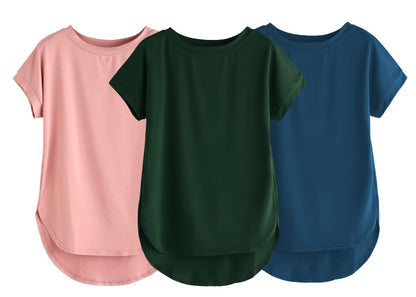 Fabricorn Combo Of Three Plain Bottle Green, Dusty Rose And Airforce Blue Round Neck Up And Down Cotton Tshirt For Women (Bottle