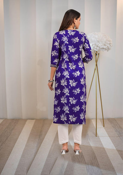 Gosriki WomenS Rayon Blend Chikankari Embroidered Straight Kurta (Sceros Violet-Gs_4Xl_Violet_Xxxx-Large)