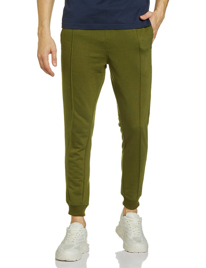 The Indian Garage Co Men Slim Fit Solid Mid-Rise Knitted Joggers Green