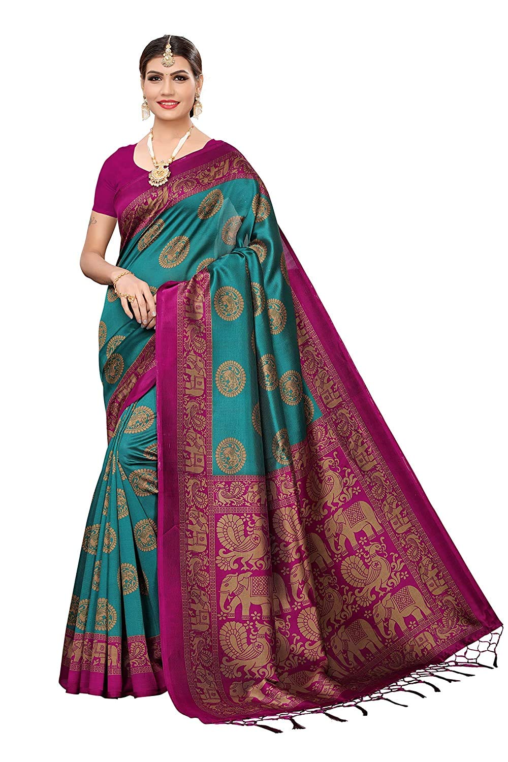 ANNI DESIGNER Womens Mysore Silk Printed Saree With Blouse Piece Pack of 2 (MY SILK COMBO 2409_Free Size)