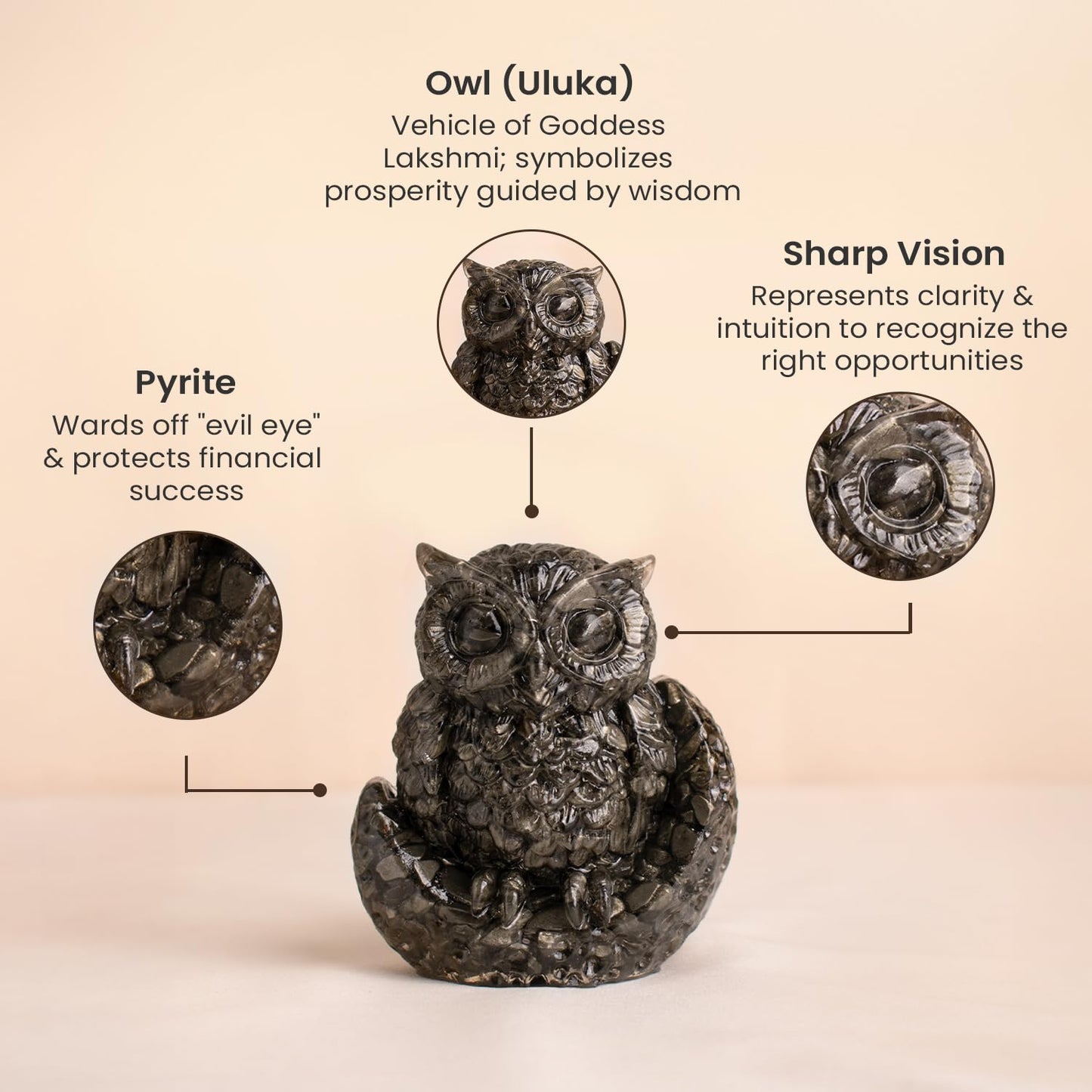 Astrotalk Pyrite Owl | Statue for Wealth, Success & Protection | Vastu Showpiece for Home Decor for Living Room & Office Desk | Vastu Items for Good Luck | Housewarming Gift