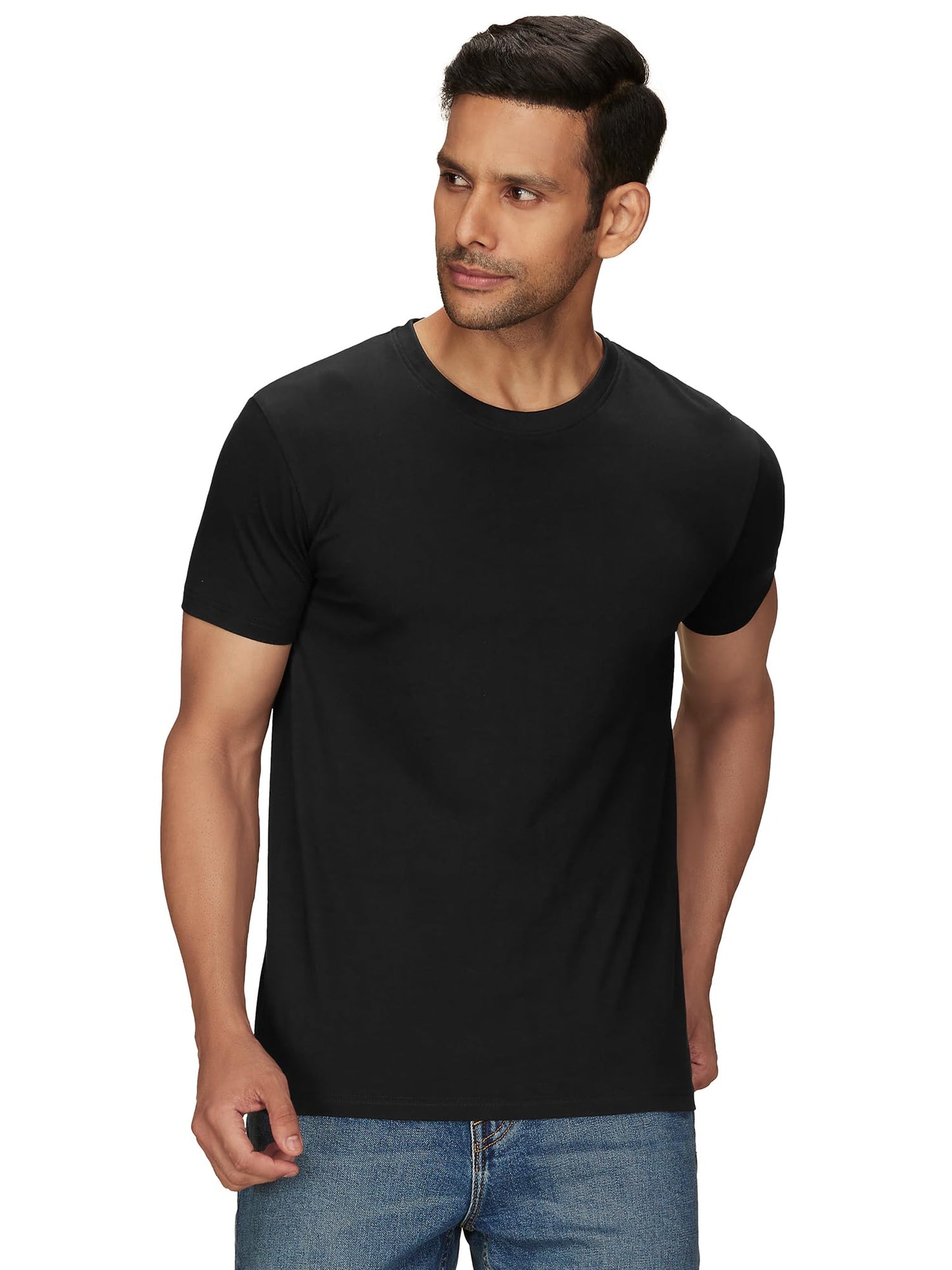 XYXX Mens Solid Regular Fit T-Shirt (XY_CR15_Tshirt_2_Bold Burgundy+Pitch Black