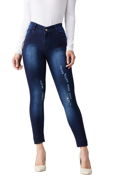 Dolce Crudo Womens Blue Skinny Fit Mid Rise Mildly Distressed Regular Length Ripped Denim Jeans (DOSS18DEN02-51-115-32,Blue,32)