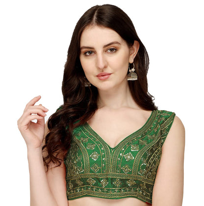 Vihu Fashion WomenS Silk Embroidery Sequins Zari Work Readymade Saree Blouse