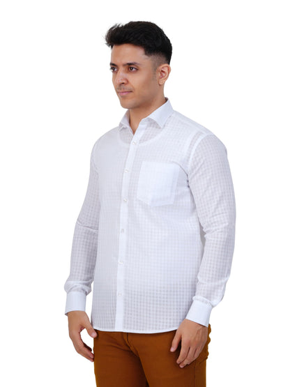 PRAKASAM COTTON Minister Cotton White Full Sleeve Shirt for Mens/White Regular Fit Full Sleeve Transparent with Self Design Shi