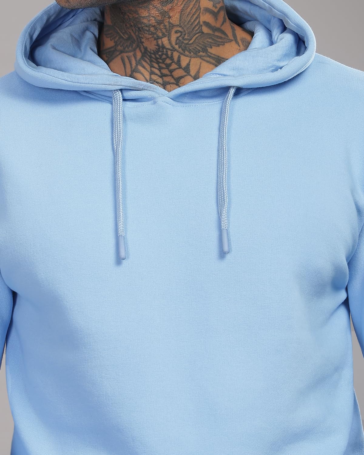 ADRO Men's Cotton Neck Hooded Sweatshirt (H24-M-PLN-SK_Sky Blue